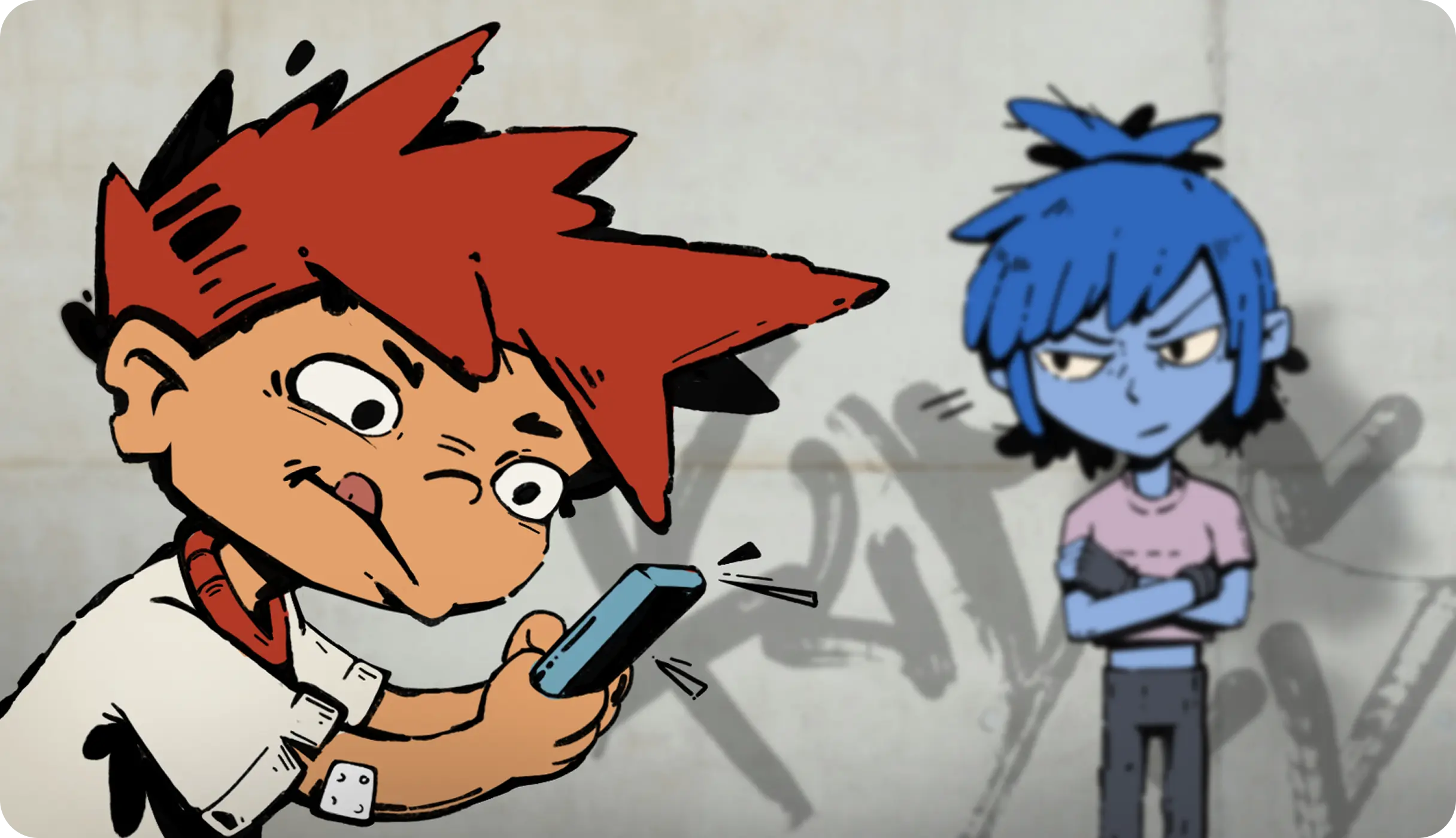 Zwei Kinder, eines abgelenkt durch das Handy