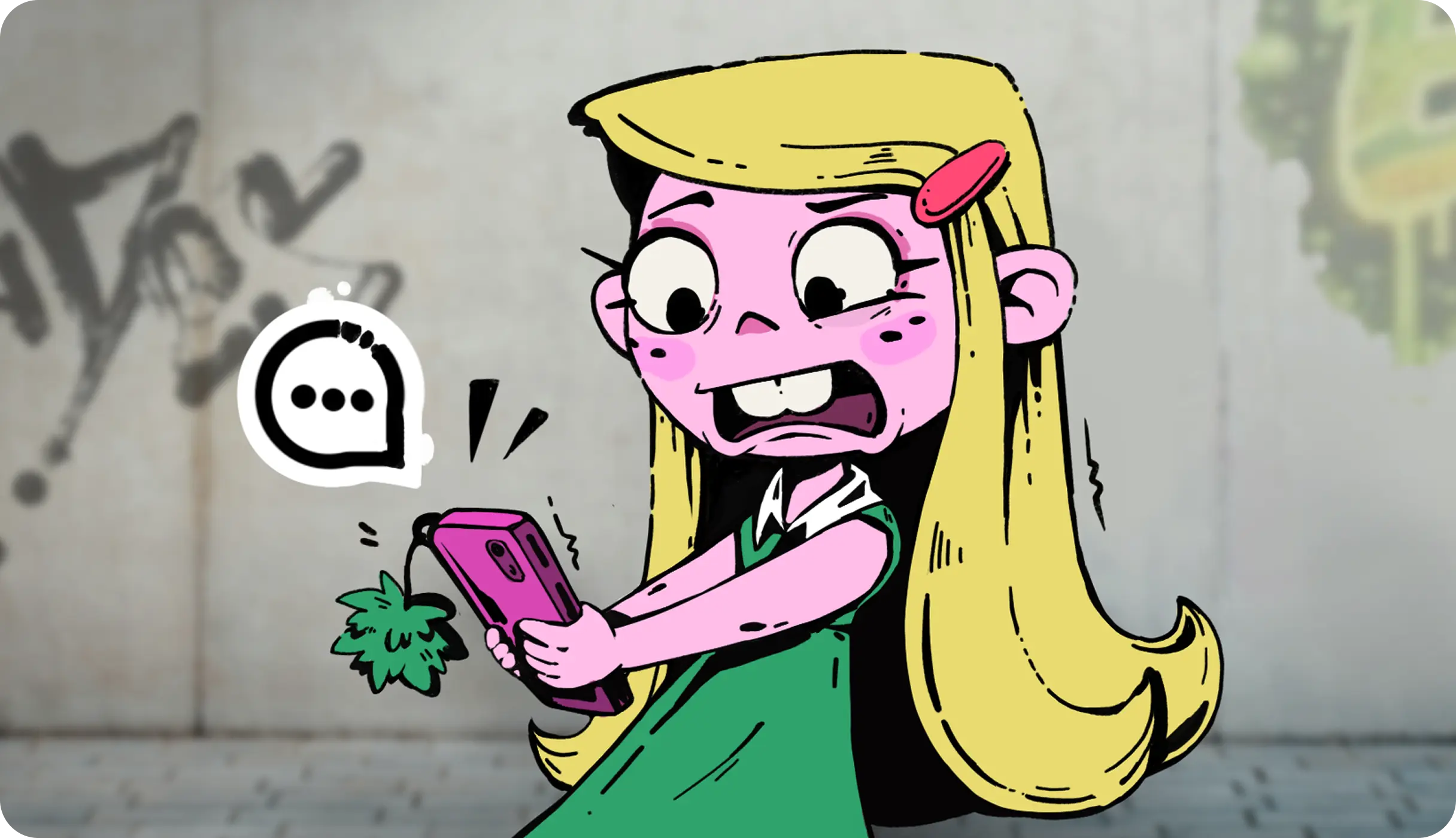 Kind reagiert auf eine Nachricht auf dem Handy